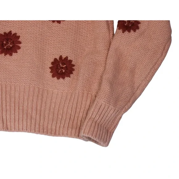 Madewell Sweater Womens XS Pink Wool Alpaca Blend Embroidered Flowers Boho - Picture 2 of 7